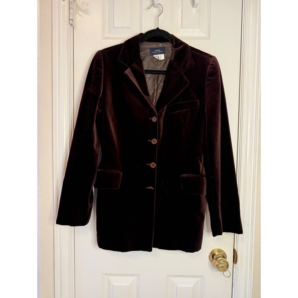 Zara Vintage Brown Velvet Blazer EU 40 US 8 Y2K Academia Jacket